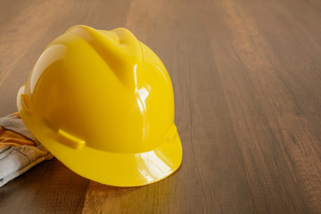 Helmet on wooden table