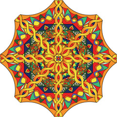 Colorful tibetan mandala. Vector illustration. Tibetan colors, tibetan motifs. 