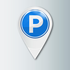 Pointer with sign for parking. A tag to indicate the location. Realistic vector illustration.