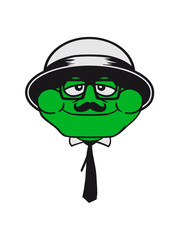 gesicht kopf herr sir hut mütze krawatte hornbrille mustache schnurrbart lustig glücklich sitzend frosch klein süß niedlich quak comic cartoon clipart