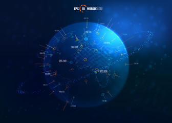 Vector 3D Sci-Fi World Map Globe with Detailed Contour Map