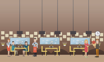 Romantic date in restaurant vector flat illustration
