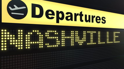 Flight to Nashville on international airport departures board. Travelling to the United States conceptual 3D rendering