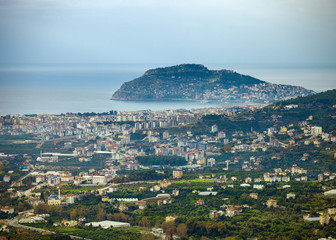 Fototapeta na wymiar Panoramic view from the mountains on Alanya town, south of Turkey