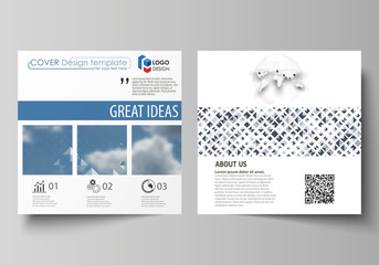 Business templates for square brochure, magazine, flyer, booklet, report. Leaflet cover, flat style layout. Blue color pattern with rhombuses, abstract design geometrical vector background.