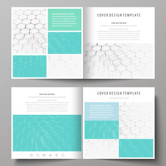 Business templates for square design bi fold brochure, flyer, report. Leaflet cover, abstract vector layout. Chemistry pattern, hexagonal molecule structure. Medicine, science, technology concept.