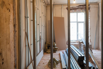 Interior of upgrade apartment with materials during on the remodeling, renovation, extension,...