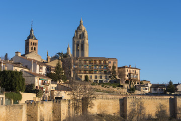Fototapeta na wymiar Segovia and the bell tower of its cathedral. Spain