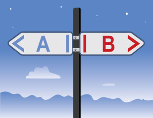 road signs with A and B direction 