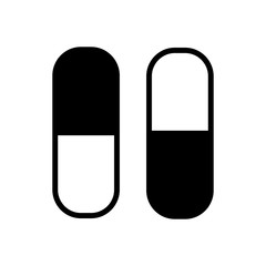 Vector illustration icon of medical subject. Black on a white background. Pills