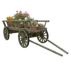 Wooden cart flower pot