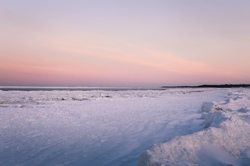 Fototapeta na wymiar Snowy northern landscape in the morning
