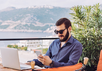 Young businessman communicate outdoor