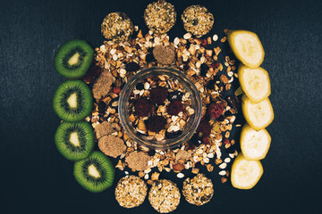 Healthy breakfast fresh granola muesli.