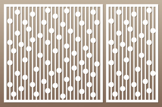 Template for cutting. Geometric line and circle pattern. Laser cut. Set ratio 1:2, 1:1. Vector illustration.