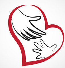 Helping hand with loving heart, vector