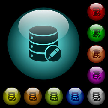 Edit database icons in color illuminated glass buttons