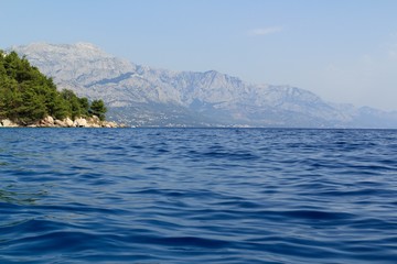 Beautiful view of the Adriatic Sea in Croatia in southern Dalmatia with mountains in the background