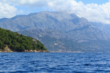 Beautiful view of the Adriatic Sea in Croatia in southern Dalmatia with mountains in the background