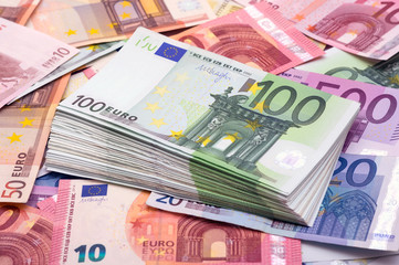 Obraz na płótnie Canvas Background from money of euro different advantage
