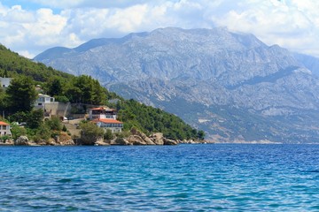 Beautiful view of the Adriatic Sea in Croatia in southern Dalmatia with mountains in the background