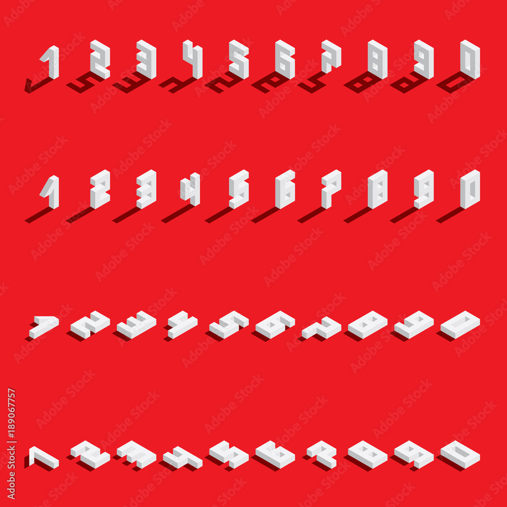 Fototapete vector set with isometric numbers from 1 to 9 and 0 in various foreshortening. white digits with fal