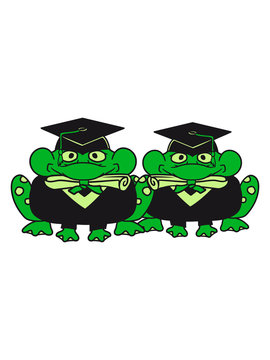 green frogs wearing graduation attire clip art preview
