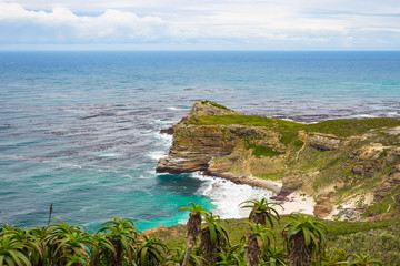 Cape of Good Hope and Dias Beach, viewed from Cape Point, among the most scenic travel destination in South Africa. Table Mountain National Park, Cape Peninsula.