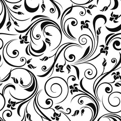 Vector seamless black and white floral pattern.