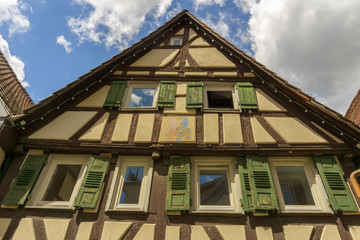 An old house in a small,old German town,shot from a public place
