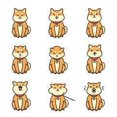 Shiba inu emotions stickers vector set.