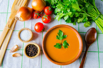 Tomato soup prepared in traditional italian style
