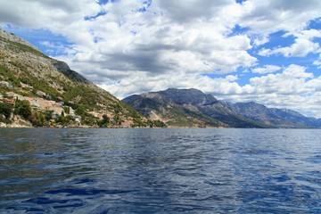 Beautiful view of the Adriatic Sea in Croatia in southern Dalmatia with Biokovo mountains 