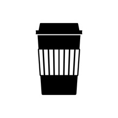 Disposable coffee or tea cup icon. Hot beverage paper cup with lid and corrugated sleeve. Vector Illustration 