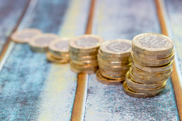 Stacks of British one pound coins