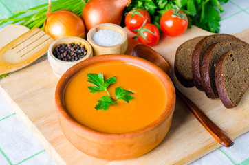 Tomato soup prepared in traditional italian style