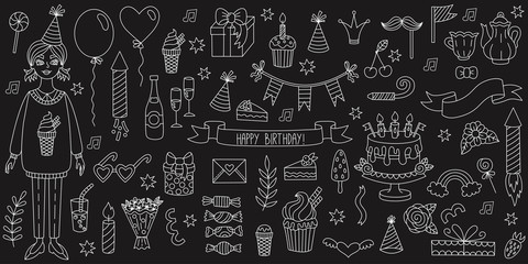 Birthday party doodles vector set