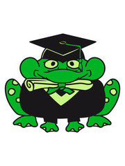 bildung schule abschluss schulabschluss zeugnis abitur geschafft erfolg college gymnasium sitzend frosch klein süß niedlich quak comic cartoon clipart