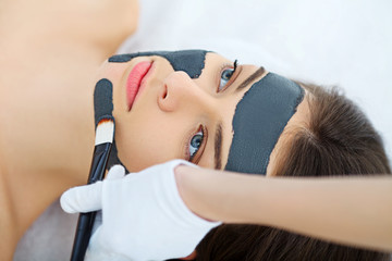 Spa therapy for young woman having facial mask at beauty salon - indoors