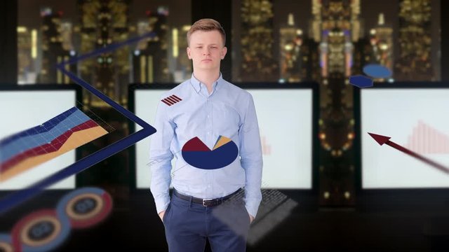 Young Sales Analyst Accounting Business Profits Data Animation