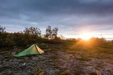 Camping sunset Scandinavia outdoor trekking - 189070544