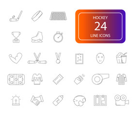 Line icons set. Hockey pack. Vector illustration	