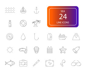 Line icons set. Sea pack. Vector illustration	