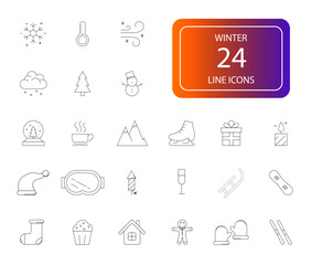 Line icons set. Winter pack. Vector illustration	