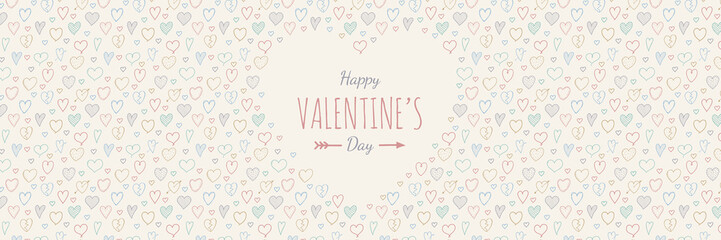 Valentine's Day - banner with sketch hearts. Vector.