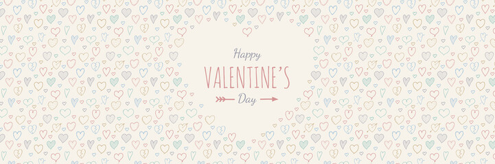 Valentine's Day - banner with sketch hearts. Vector.