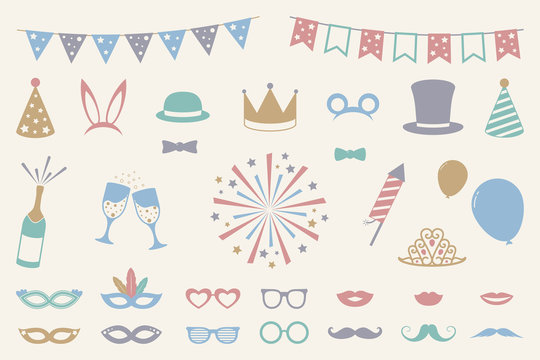 Party icons - carnival, photo booth, birthday. Vector.