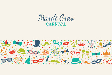 Vibrant poster with masks for Mardi Gras Carnival. Vector.