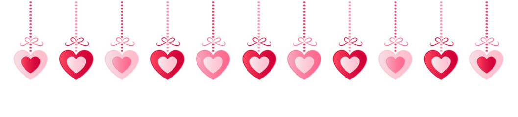 Panoramic header with hanging hearts. Vector.