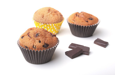 Homemade muffin with raisins and chocolate cupcake. selective focus